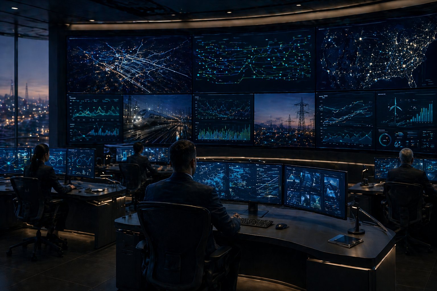 Premium operations control room with infrastructure screens