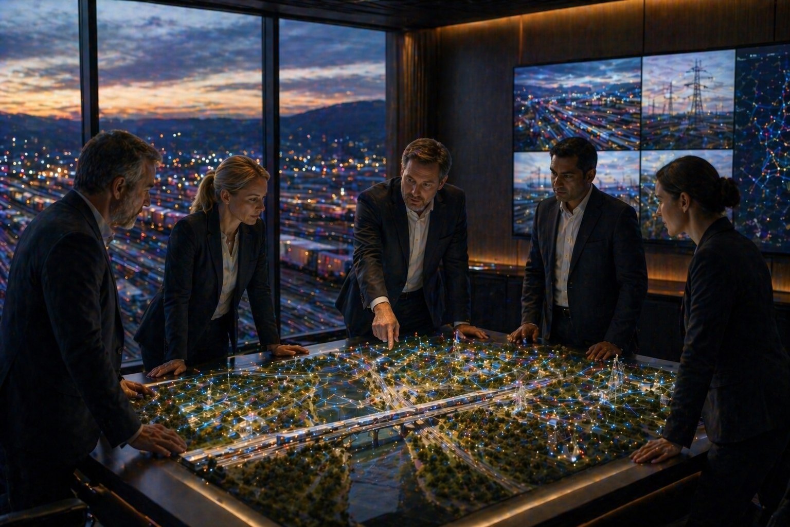 Senior infrastructure leaders reviewing a detailed operating model